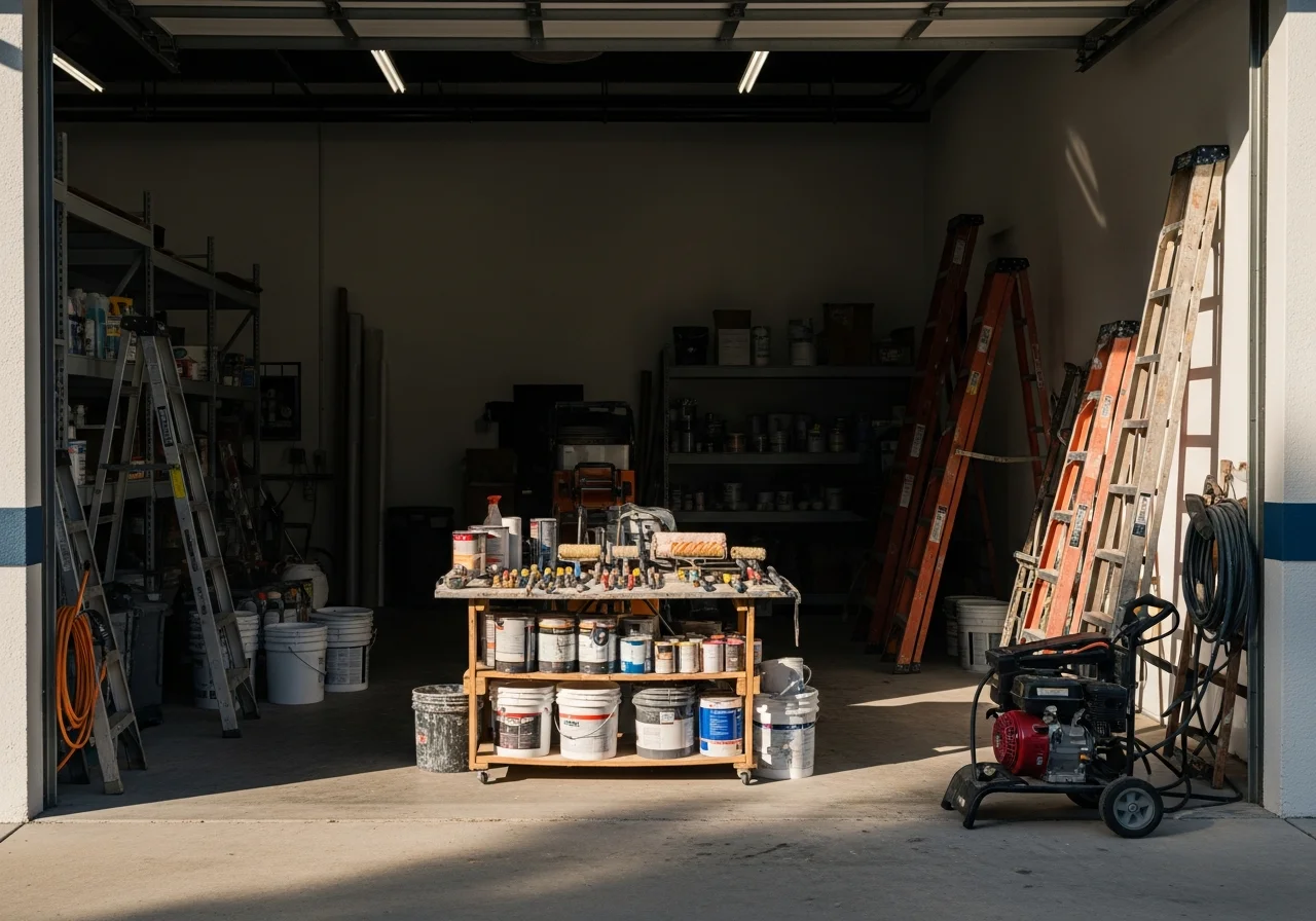 Professional painting crew with equipment and supplies ready for interior and exterior projects.