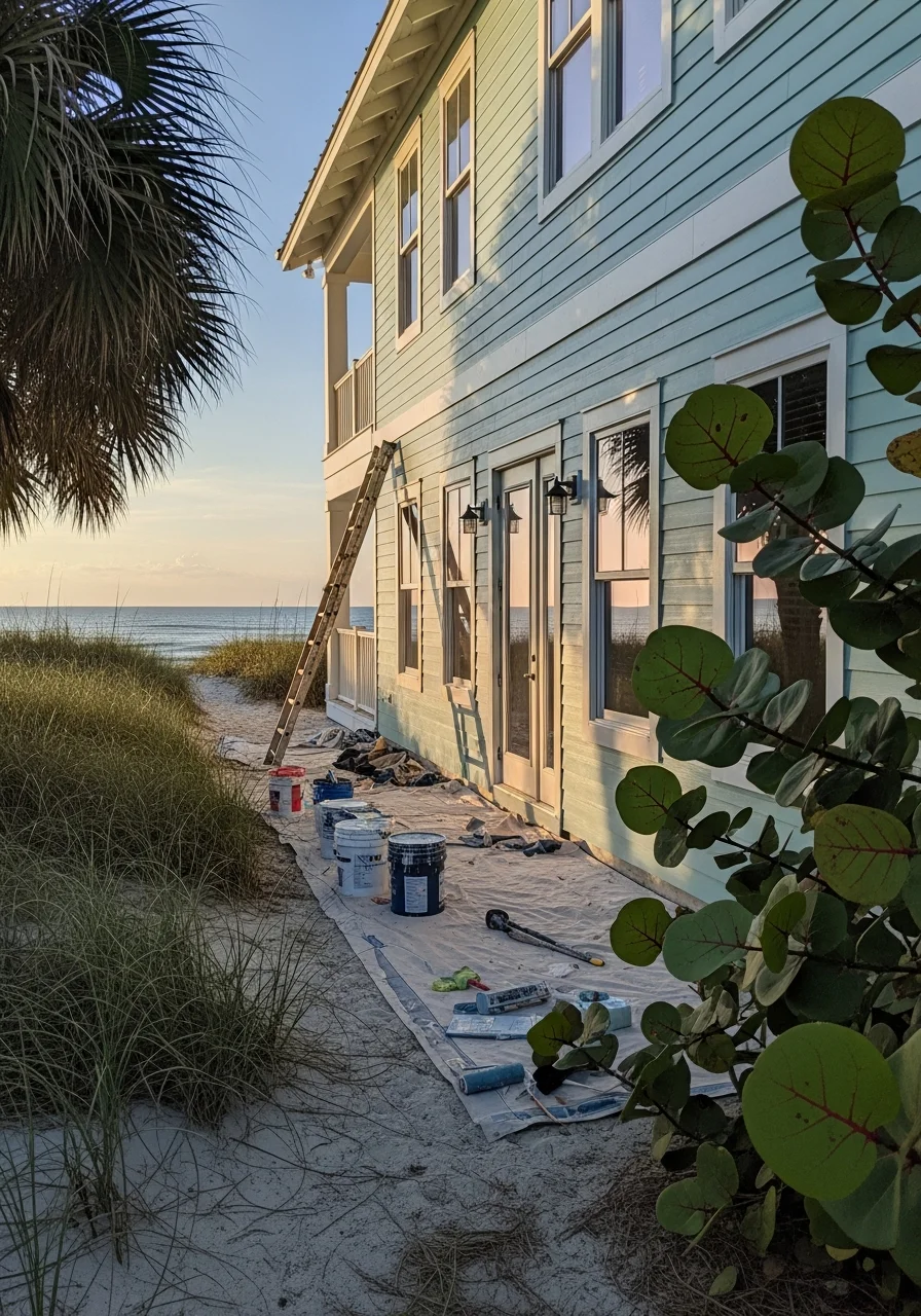 Service professional and Indian Harbour Beach homeowner standing on a beachfront property with ocean in background.
