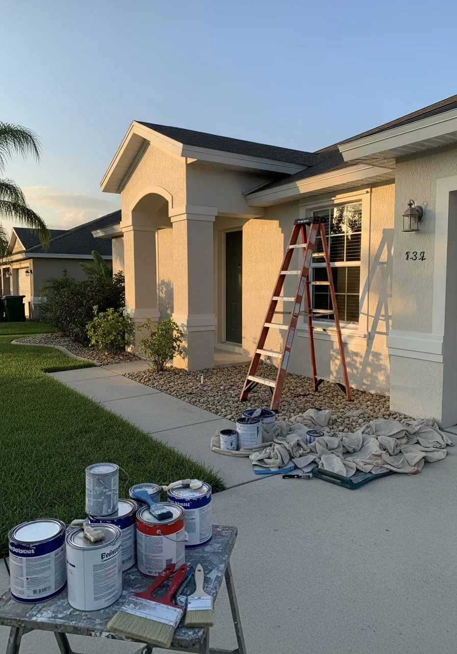 Palm Bay homeowner and service professional shaking hands in front of a well-maintained property.