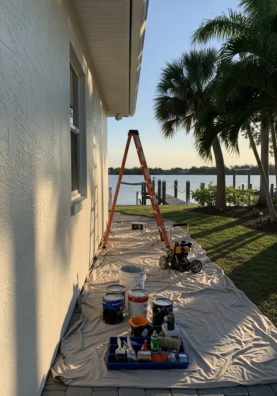 Sebastian homeowner and service team member standing in front of a waterfront-adjacent property.