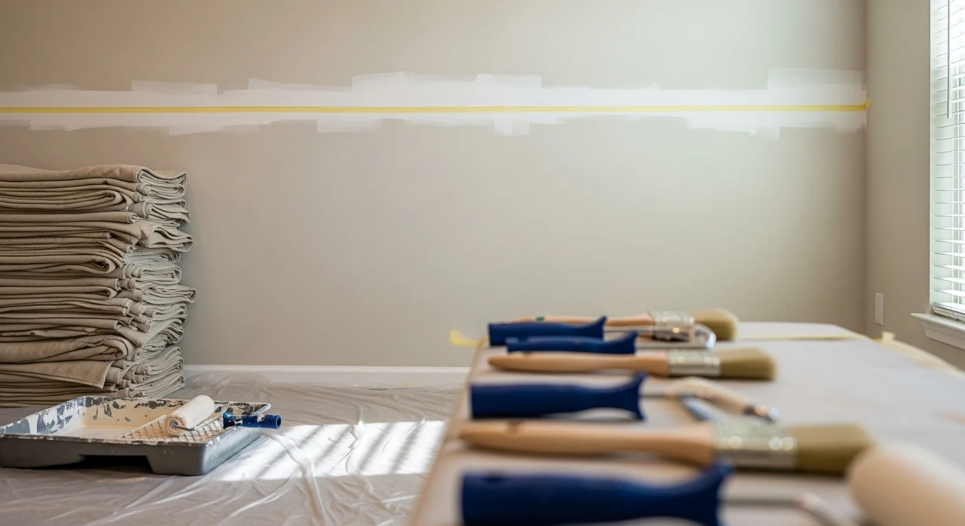 Interior living room in a Viera, FL home freshly painted with clean white walls, sharp trim lines, and a neutral accent wall. CV1 Painting completed the full room refresh including ceiling and baseboards.